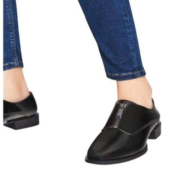 Zara TRF Women's Blucher Black Patent Leather Zip Oxford US 6.5 E 37 Minimalist - Picture 1 of 10